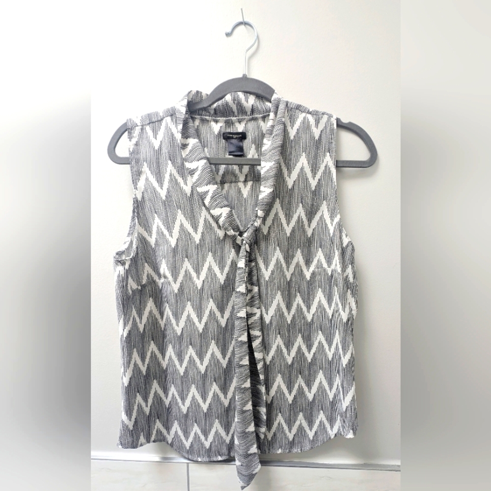 Ann Taylor sleeveless blouse with v-neck and neck tie, size M